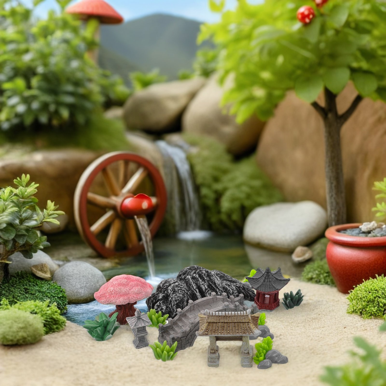 Bonsai Zen Garden Set - 1 ชุด สะพานหินจีนจิ๋ว ของตกแต่งสวนเซน สำหรับเทอร์ราเรียม บอนไซ