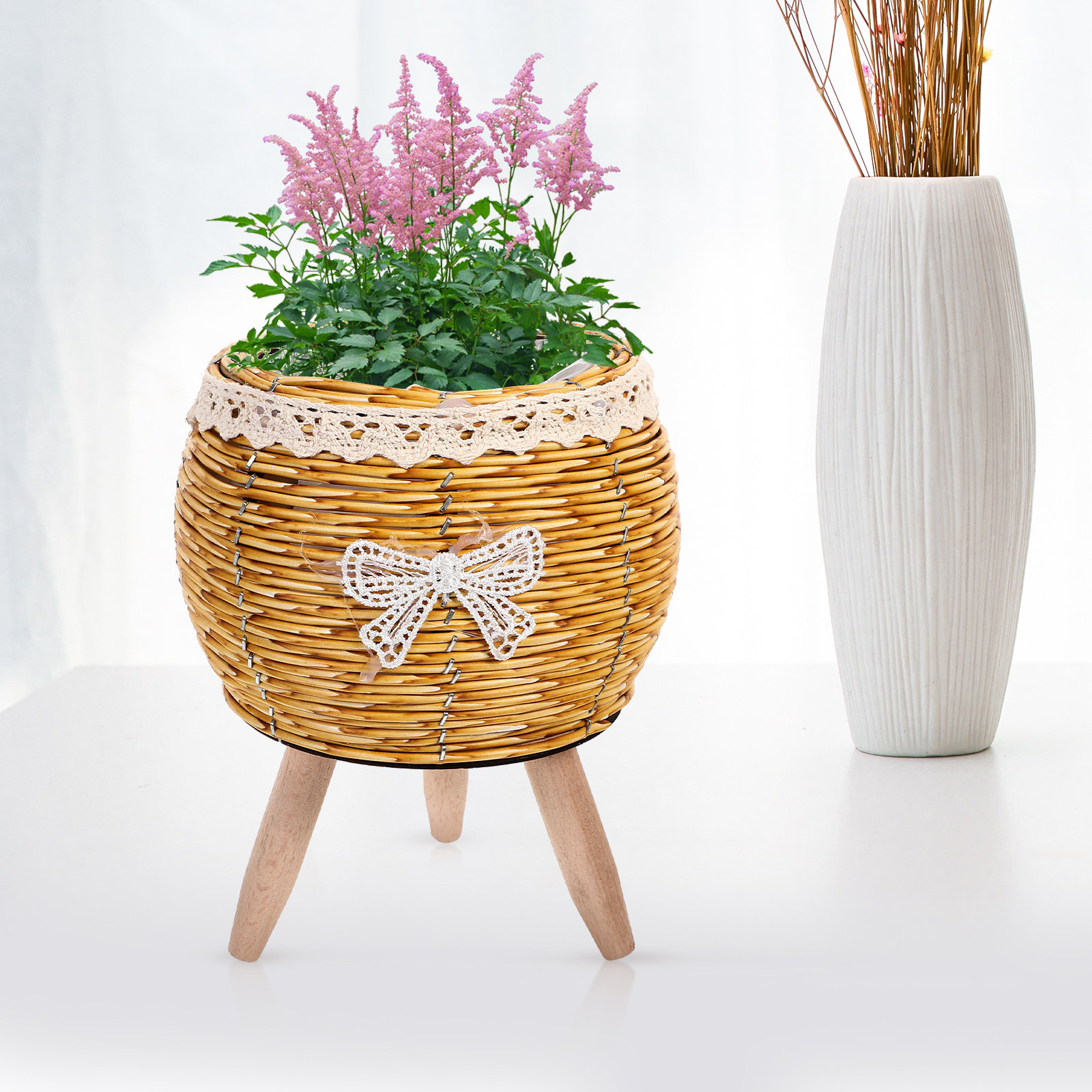 ที่วางกระถางดอกไม้ไม้และฟาง ชั - Bonsai Garden Display บทวิจารณ์และราคา